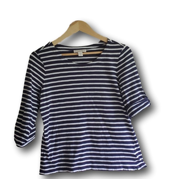 Coldwater Creek Tops - Coldwater Creek Nautical Blue & White Stripe Top M